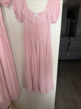 Love Tree Blush Pink Ruffle Smocked Midi Dress